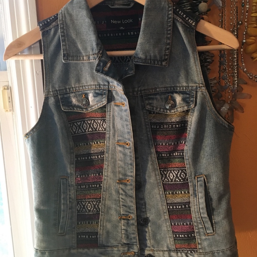 Denim & Colorful Latin American Style Fabric Vest
